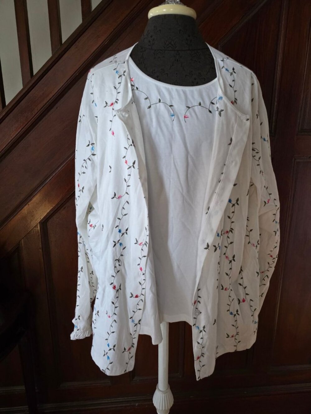 Denim & Co White Embroidered 2X Tank Top & Open Cardigan Set